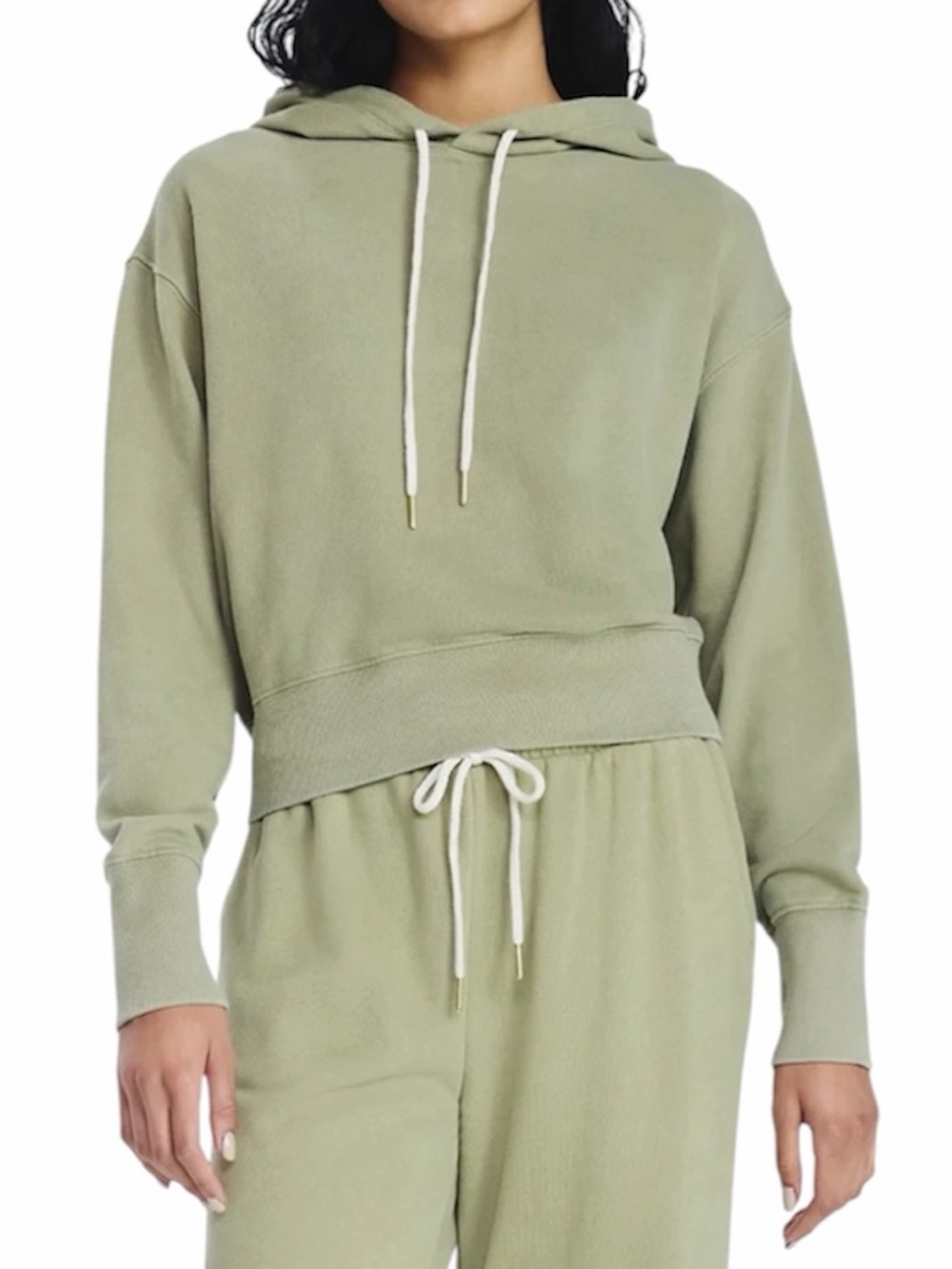 FREE ASSEMBLY Sage Green Cropped Pullover Hooded Sweatshirt NWT